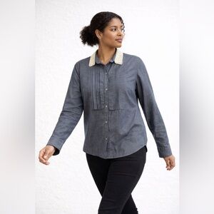 IPEKYOL Blue Button Front Blouse Beaded Collar Size US 12 Boho Chic